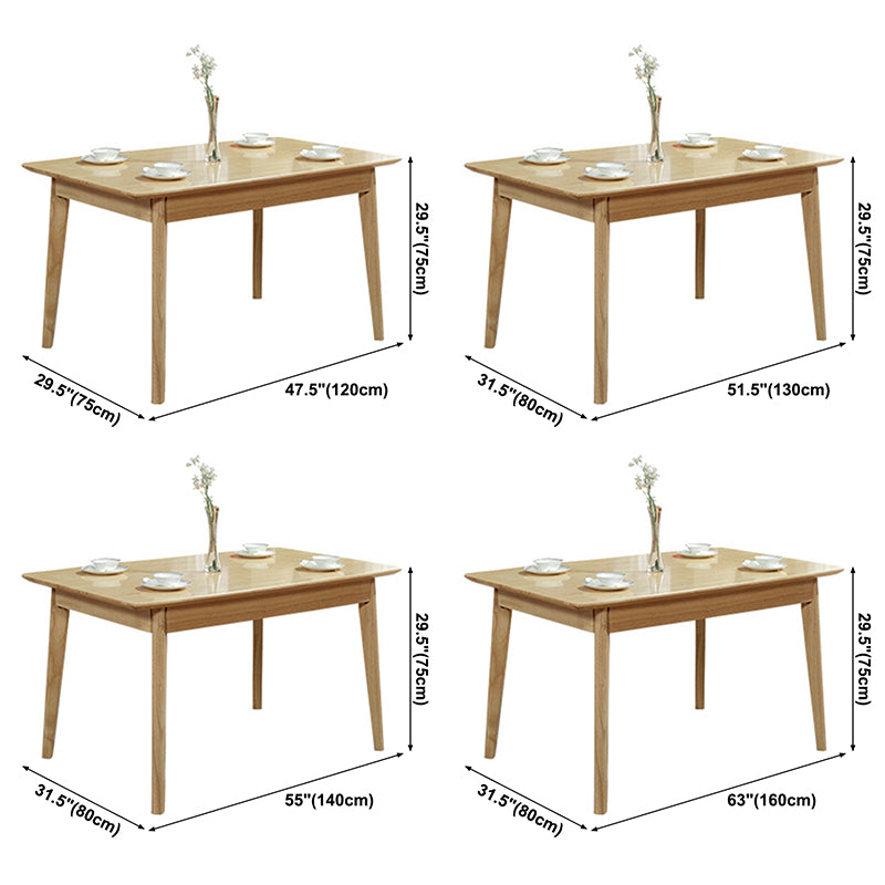 Mesa de comedor rectangular de madera de goma moderna mesa de madera maciza en color de madera