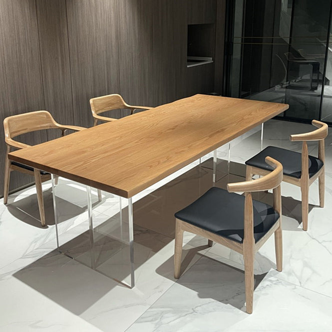 Modern Pine Solid Wood Table Rectangle Dining Table with Acrylic Double Pedestal Base