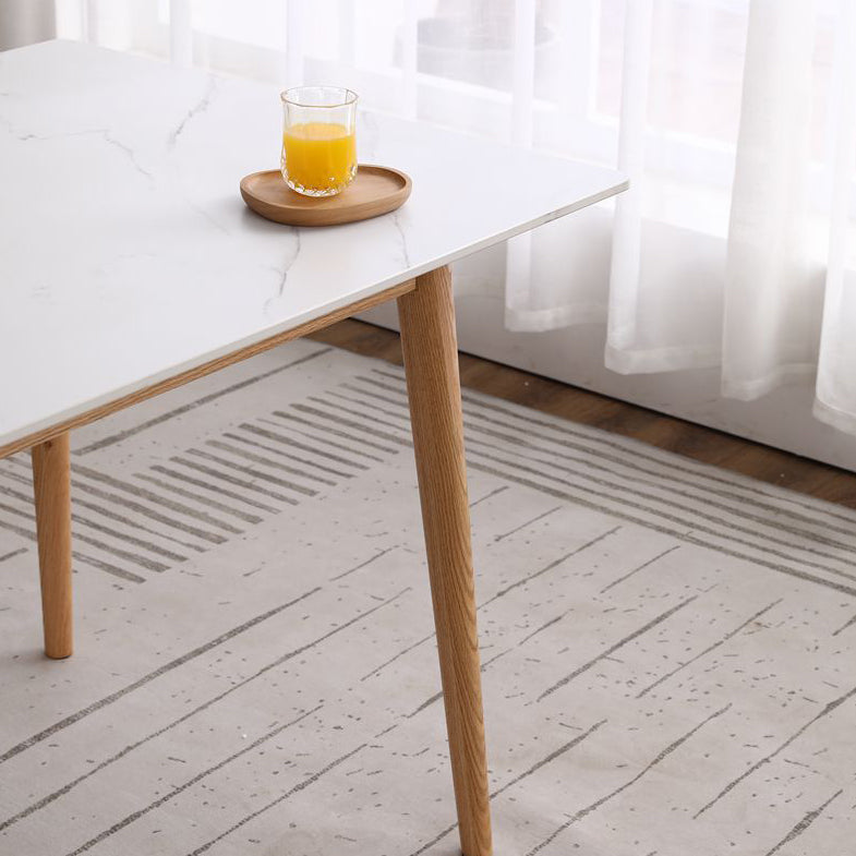 Mesa de comedor de piedra sinterizada moderna Mesa rectangular con madera maciza de cuatro patas