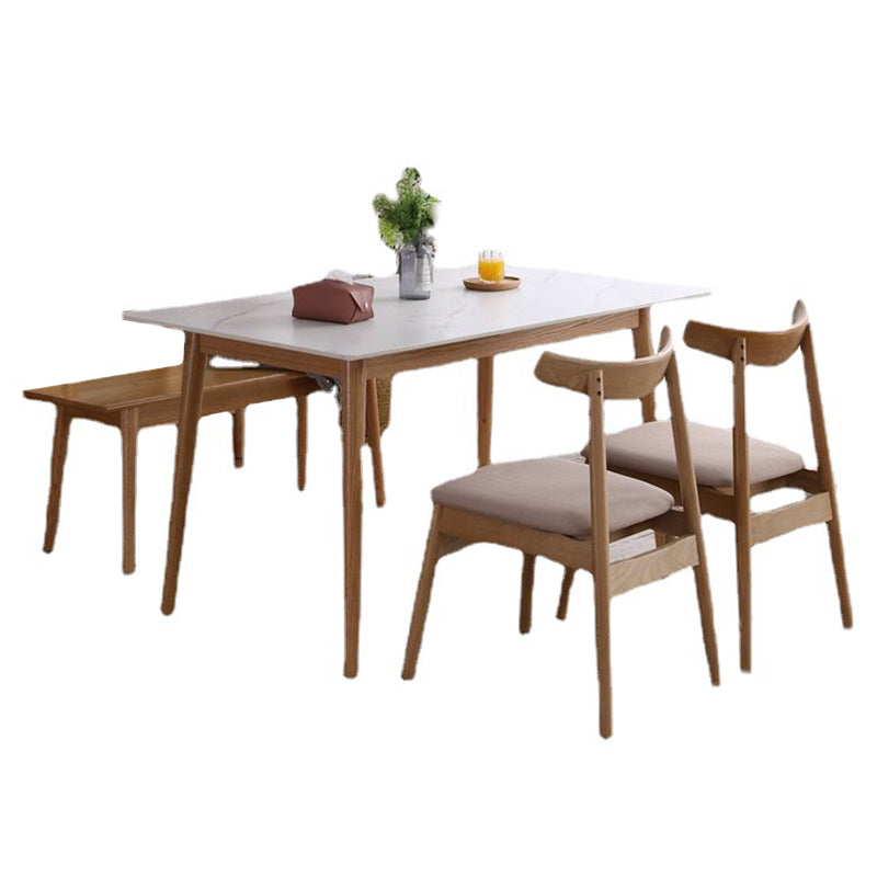 Mesa de comedor de piedra sinterizada moderna Mesa rectangular con madera maciza de cuatro patas