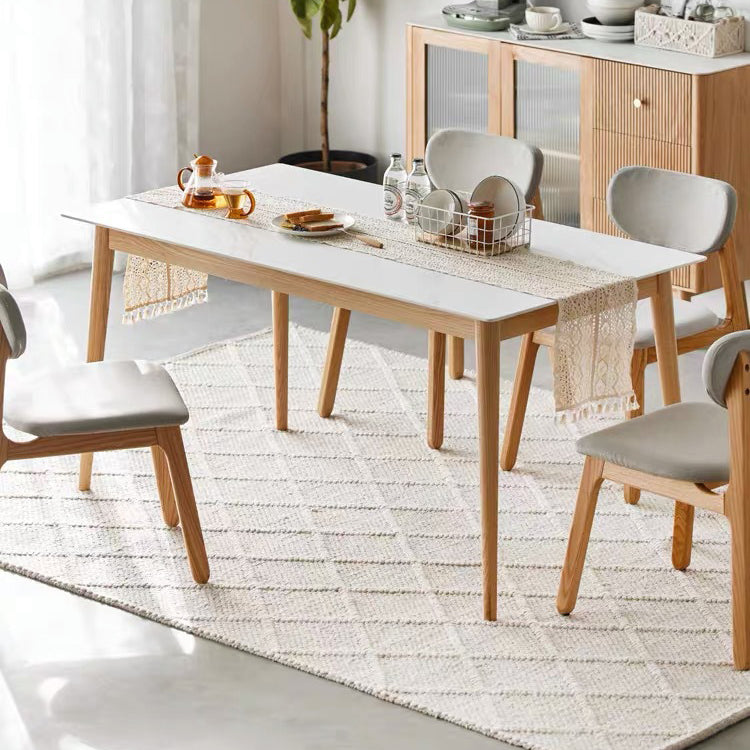 Mesa de comedor de piedra sinterizada moderna Mesa rectangular con madera maciza de cuatro patas