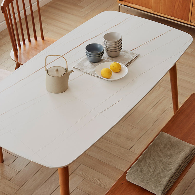 Sintered Stone Top Dining Table Rectangle Table with Wooden Base and 4 Legs