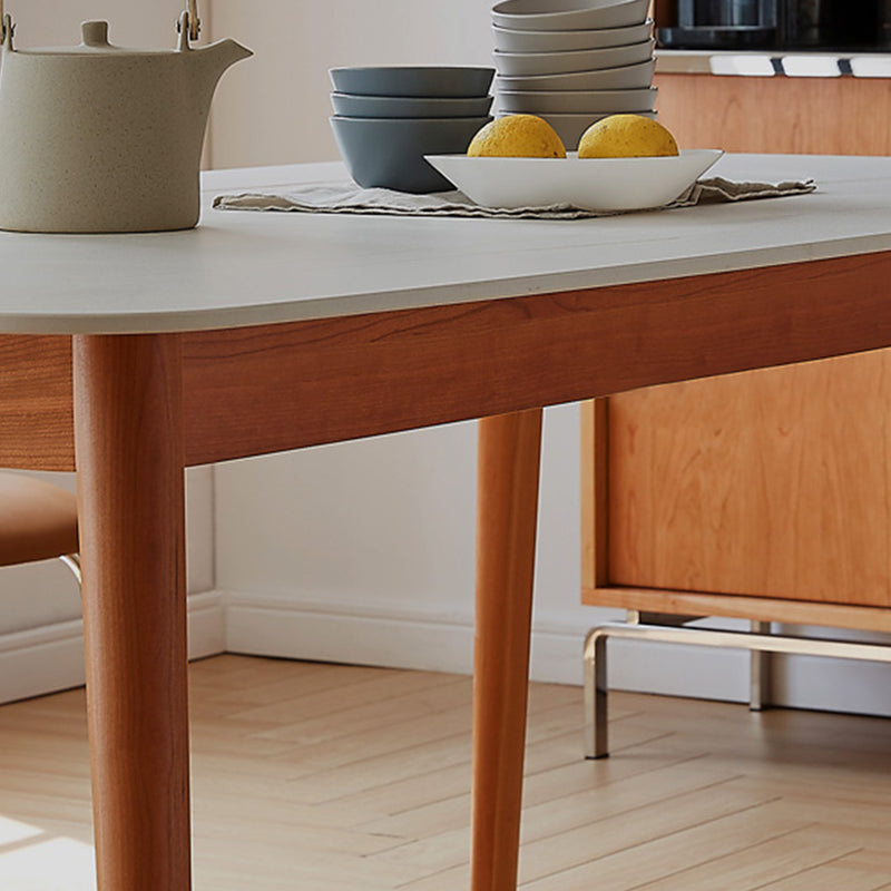 Sintered Stone Top Dining Table Rectangle Table with Wooden Base and 4 Legs