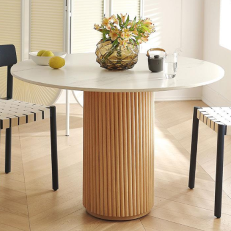 Solid Wood Pedestal Dining Site Table Simplicity Style Round Dinette Table