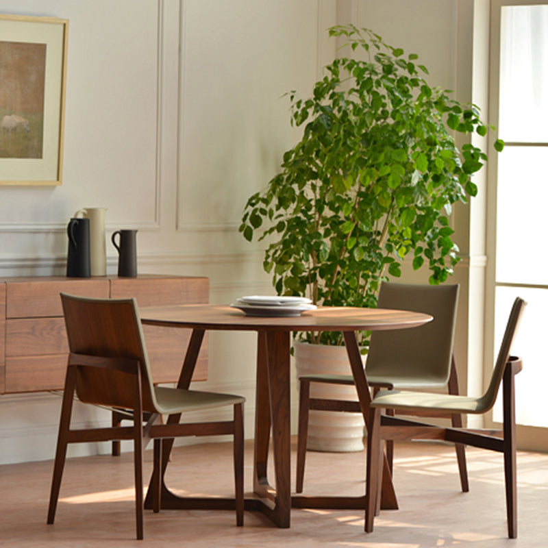 Contemporary Style Round Solid Wood Table Sled Base Dining Table for Home