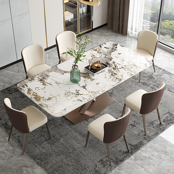 Metaal eigentijdse rechthoekige eettafel gesinterde stenen tafel voor eetkamer en keuken