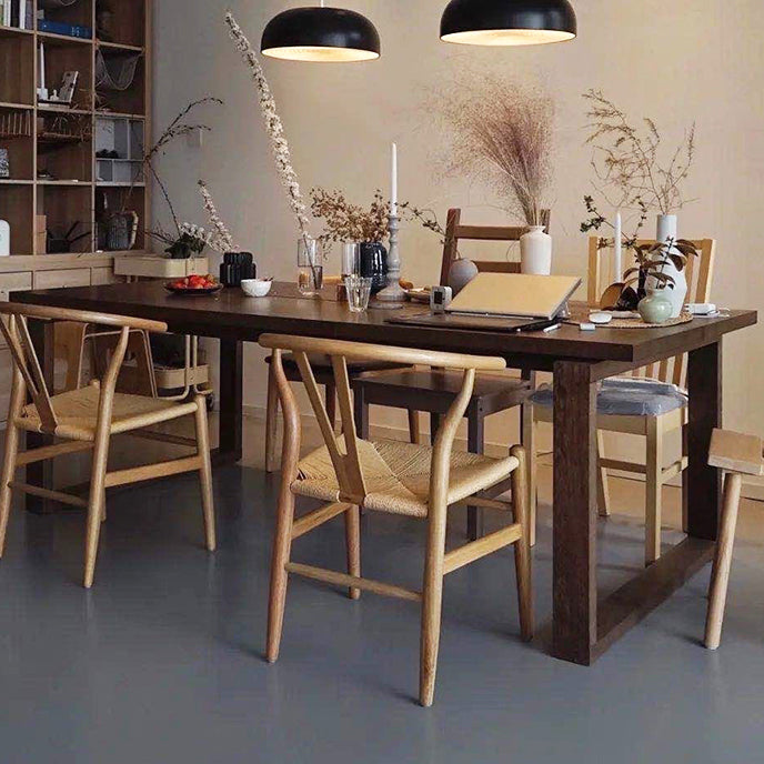 Minimalist Kitchen Standard Dining Table Solid Wood Rectangle Dining Table with Double Pedestal