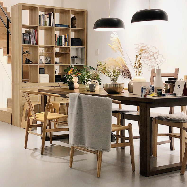 Minimalist Kitchen Standard Dining Table Solid Wood Rectangle Dining Table with Double Pedestal