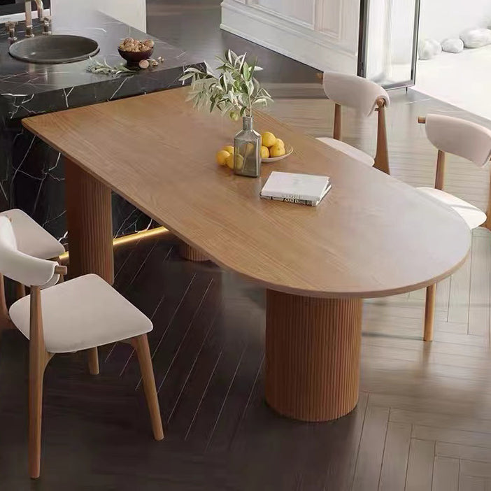 Forma gratis Mesa de comedor de tono marrón de madera maciza Mesa de 3 patas moderna para comedor para comedor