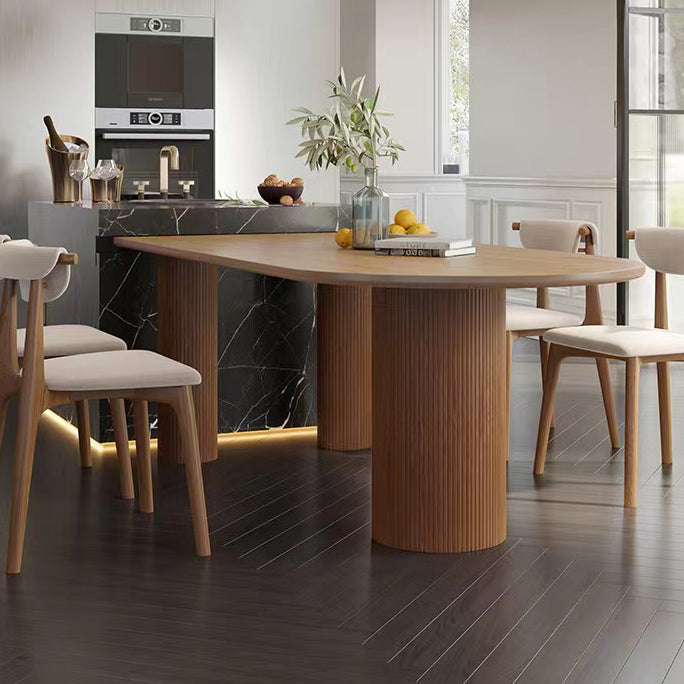 Forma gratis Mesa de comedor de tono marrón de madera maciza Mesa de 3 patas moderna para comedor para comedor
