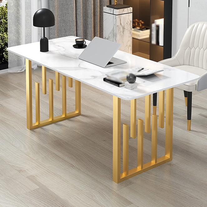 Contemporary Dining Table Sintered Stone Dining Table with Double Pedestal for Home Kitchen Dinner
