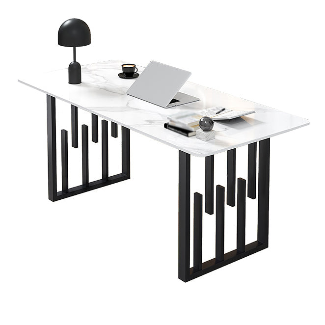 Contemporary Dining Table Sintered Stone Dining Table with Double Pedestal for Home Kitchen Dinner