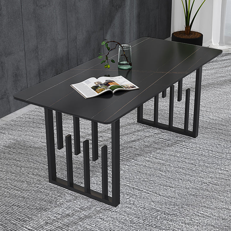 Contemporary Dining Table Sintered Stone Dining Table with Double Pedestal for Home Kitchen Dinner