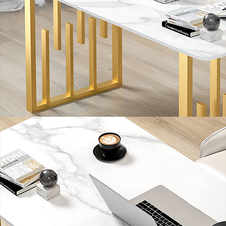 Contemporary Dining Table Sintered Stone Dining Table with Double Pedestal for Home Kitchen Dinner