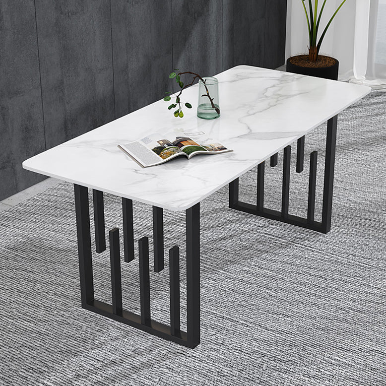 Contemporary Dining Table Sintered Stone Dining Table with Double Pedestal for Home Kitchen Dinner