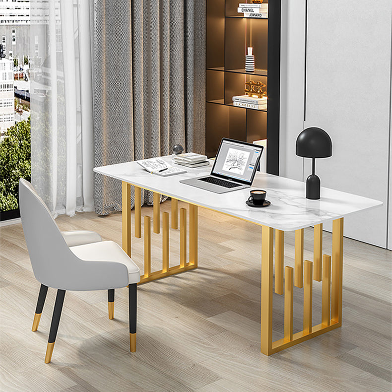 Contemporary Dining Table Sintered Stone Dining Table with Double Pedestal for Home Kitchen Dinner