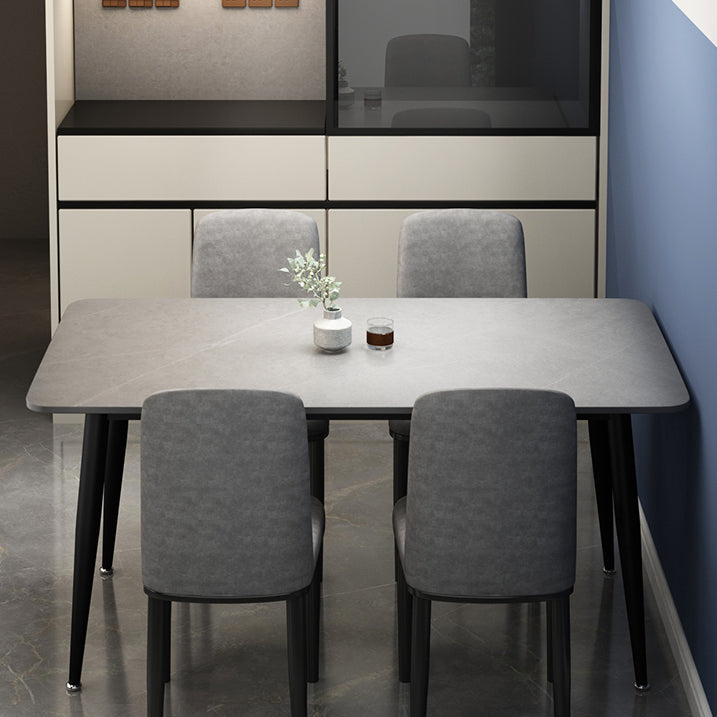 Rectangle Sintered Stone Two-Color Dining Table Simplicity 4 Legs Table for Dining Room