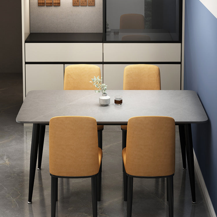 Rectangle Sintered Stone Two-Color Dining Table Simplicity 4 Legs Table for Dining Room