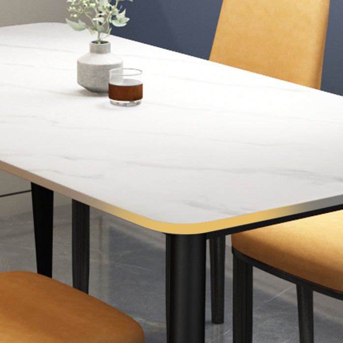Rectangle Sintered Stone Two-Color Dining Table Simplicity 4 Legs Table for Dining Room