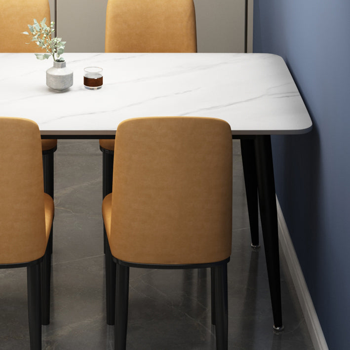 Rectangle Sintered Stone Two-Color Dining Table Simplicity 4 Legs Table for Dining Room