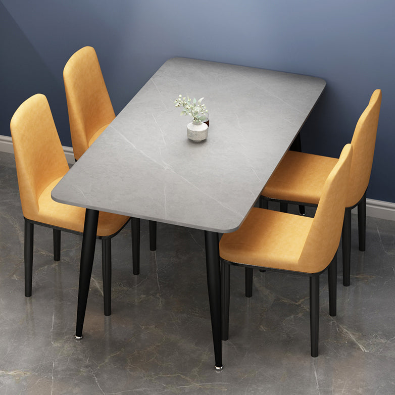 Rectangle Sintered Stone Two-Color Dining Table Simplicity 4 Legs Table for Dining Room