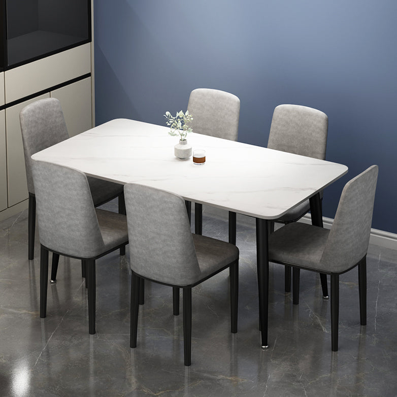 Rectangle Sintered Stone Two-Color Dining Table Simplicity 4 Legs Table for Dining Room