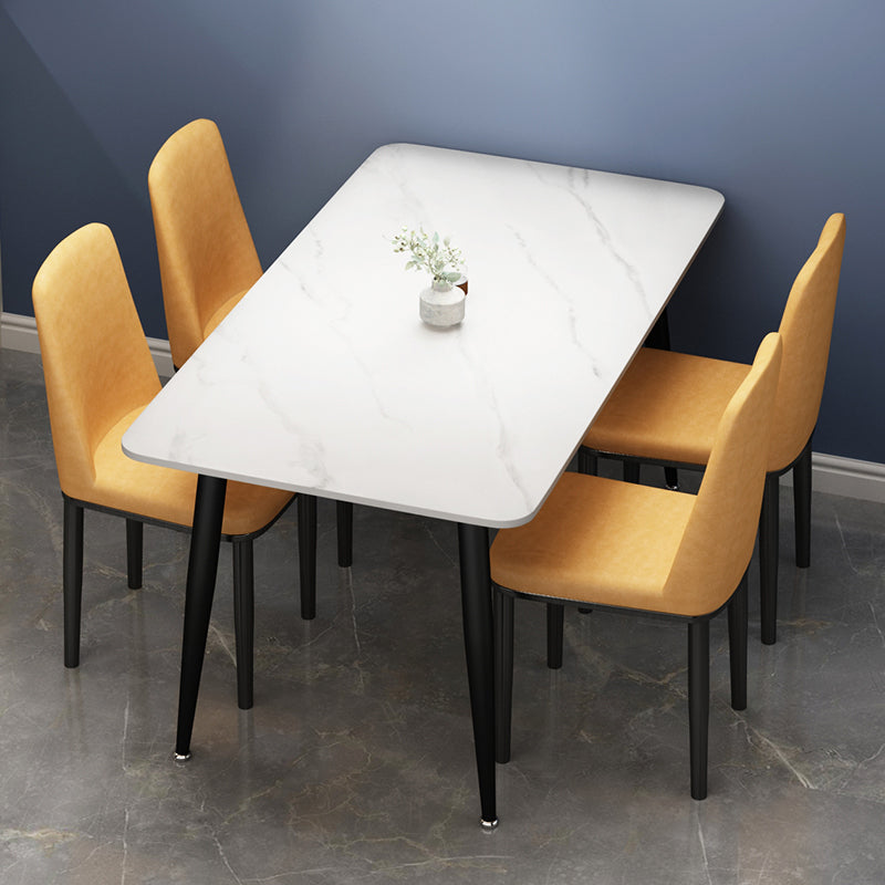 Rectangle Sintered Stone Two-Color Dining Table Simplicity 4 Legs Table for Dining Room