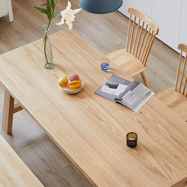 Moderne dennen vaste houten tafel rechthoek eettafel met houten schroefbasisbasis