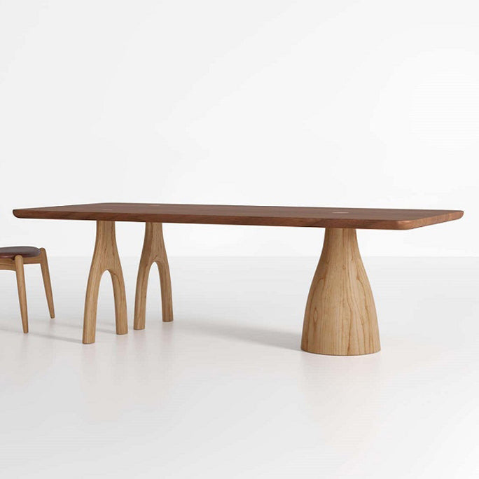 Minimalist Brown Kitchen Dining Table Solid Wood Rectangle Dining Table with Multi Legs Base