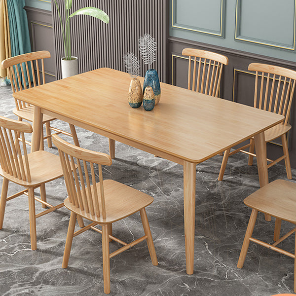 Mesa de comedor de madera maciza de caucho de estilo moderno, mesa rectangular marrón con 4 patas para uso doméstico