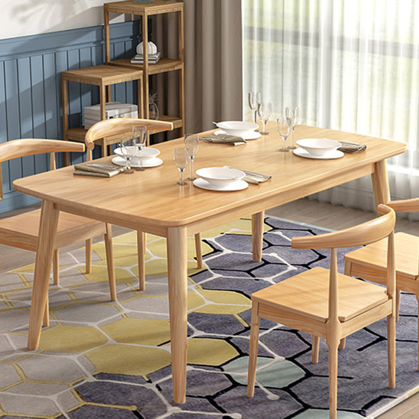 Mesa de comedor de madera maciza de caucho de estilo moderno, mesa rectangular marrón con 4 patas para uso doméstico