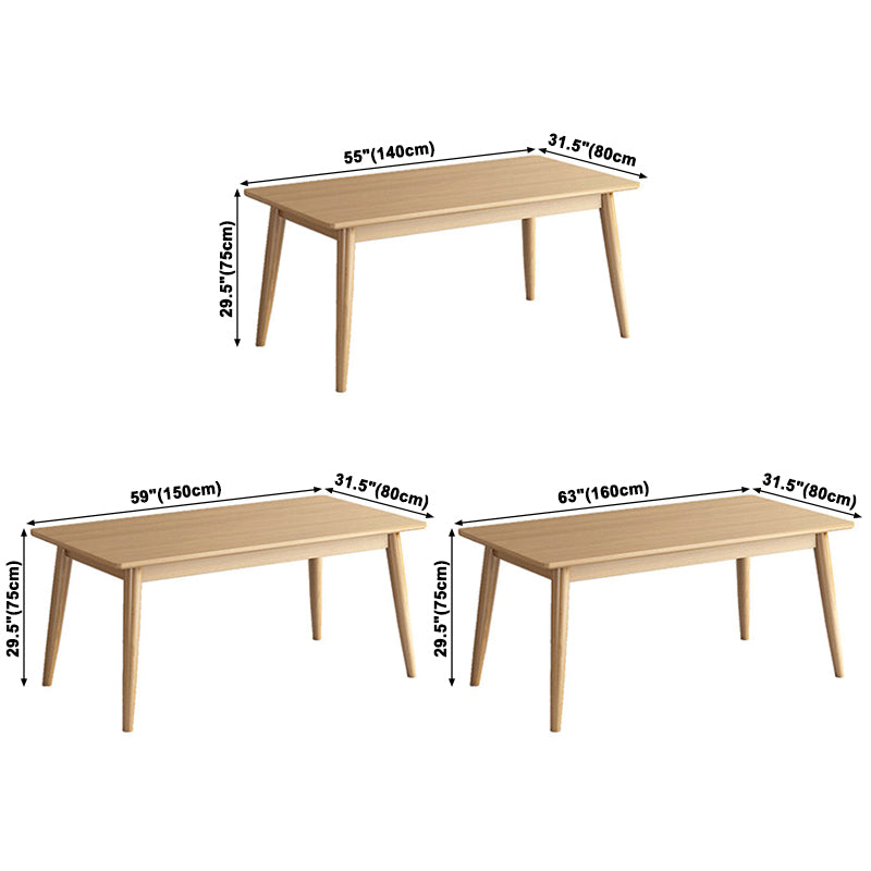 Mesa de comedor de madera maciza de caucho de estilo moderno, mesa rectangular marrón con 4 patas para uso doméstico
