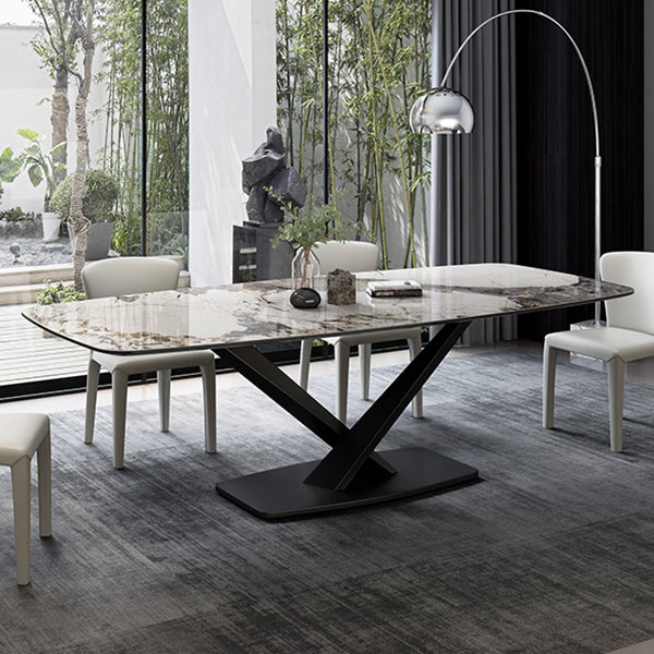 Metal Contemporary Rectangular Dining Table Sintered Stone Dining Table for Dining Room