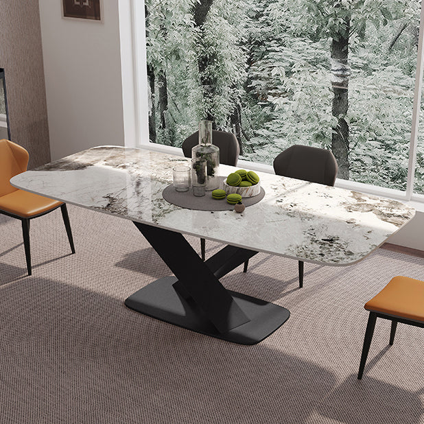 Metal Contemporary Rectangular Dining Table Sintered Stone Dining Table for Dining Room
