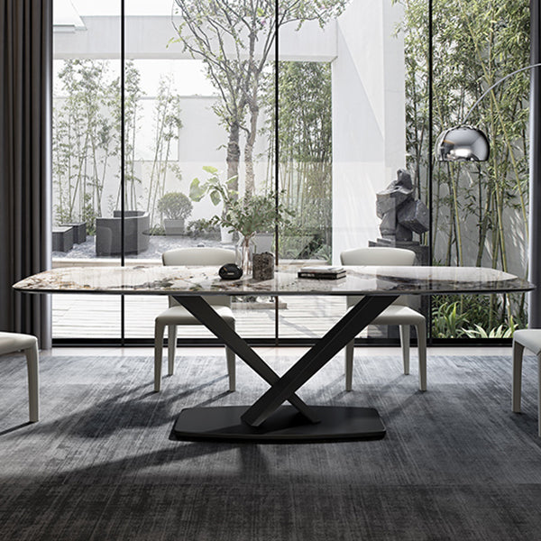 Metal Contemporary Rectangular Dining Table Sintered Stone Dining Table for Dining Room