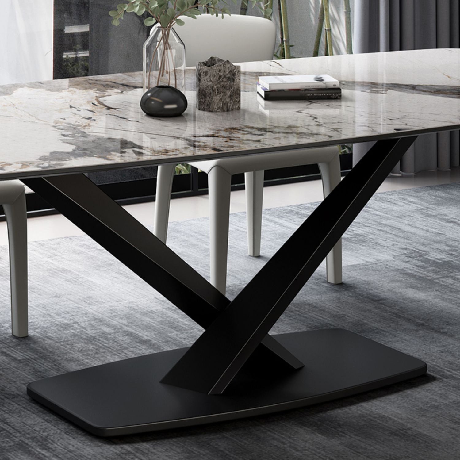 Metal Contemporary Rectangular Dining Table Sintered Stone Dining Table for Dining Room