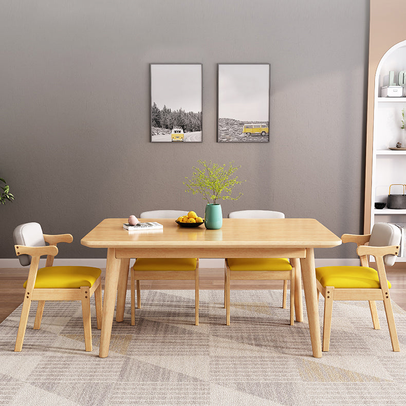 Mesa de comedor de madera sólida de estilo de goma moderno Mesa rectangular con 4 patas para comedor