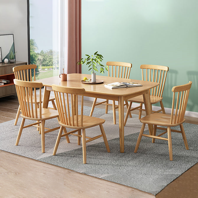 Mesa de comedor de madera sólida de estilo de goma moderno Mesa rectangular con 4 patas para comedor