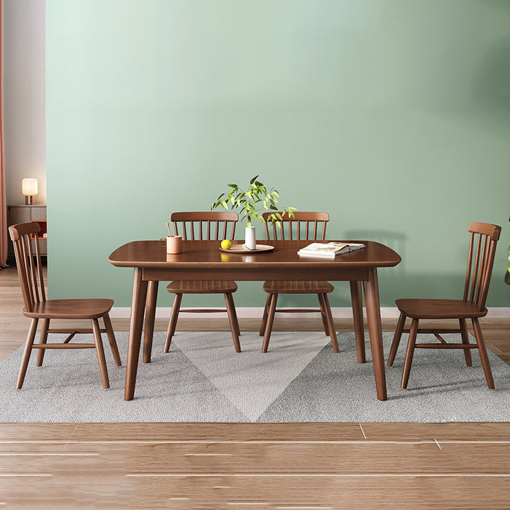 Mesa de comedor de madera sólida de estilo de goma moderno Mesa rectangular con 4 patas para comedor