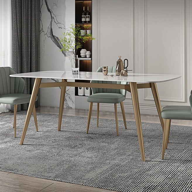 Contemporary Dining Table Sintered Stone Dining Table with 4 Gold Legs