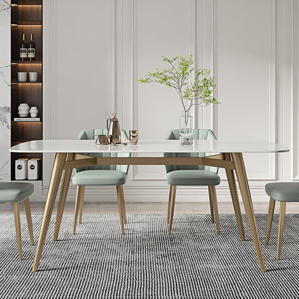 Contemporary Dining Table Sintered Stone Dining Table with 4 Gold Legs
