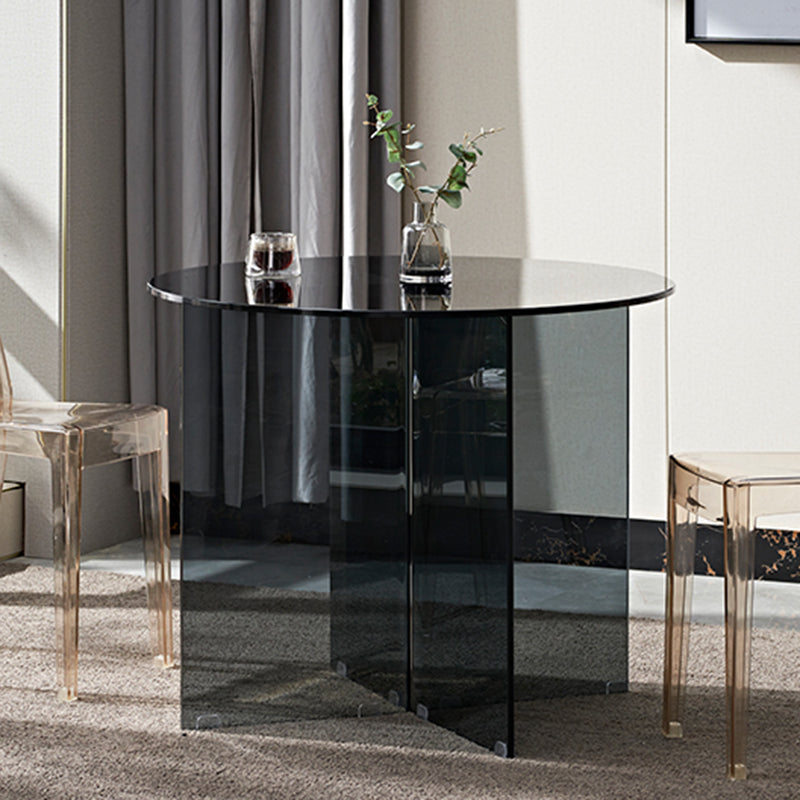 Contemporary Round Dining Room Table Tempered Glass Table with Pedestal Base