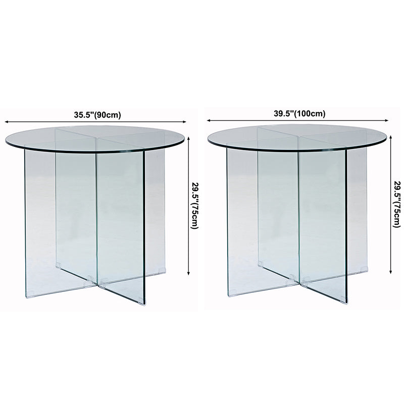 Contemporary Round Dining Room Table Tempered Glass Table with Pedestal Base