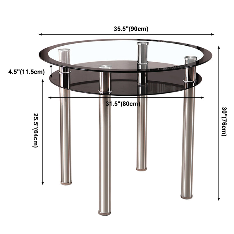 Contemporary 35.4" Round Dining Table Clear Tempered Glass Table with 4 Legs