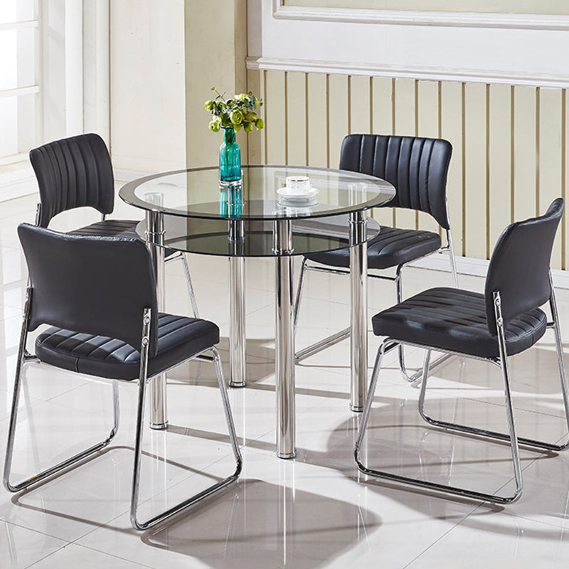 Contemporary 35.4" Round Dining Table Clear Tempered Glass Table with 4 Legs