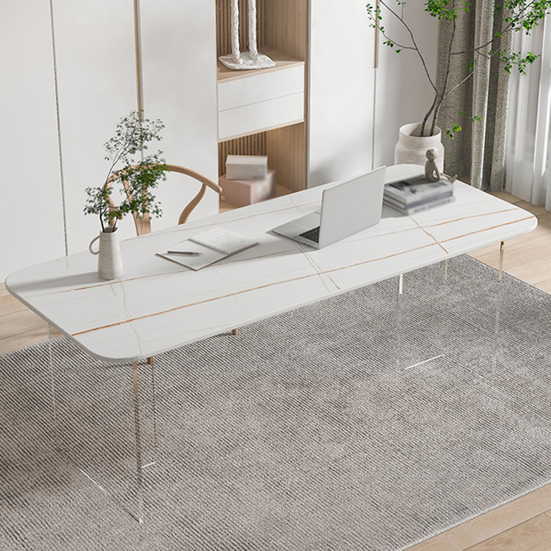 Contemporary Rectangle Dining Table Sintered Stone Dining Table with Clear Acrylic Double Pedestal