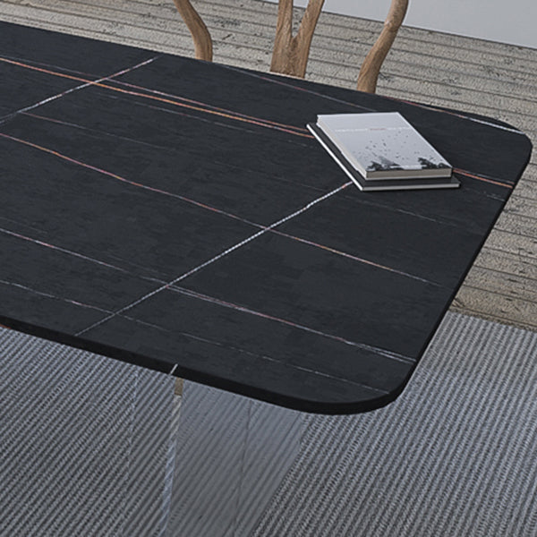 Contemporary Rectangle Dining Table Sintered Stone Dining Table with Clear Acrylic Double Pedestal