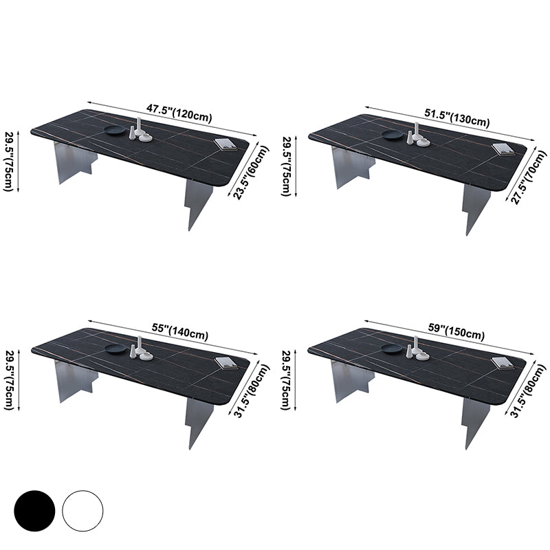 Contemporary Rectangle Dining Table Sintered Stone Dining Table with Clear Acrylic Double Pedestal