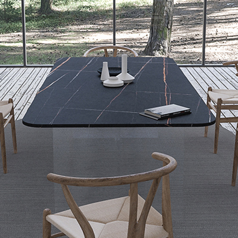 Contemporary Rectangle Dining Table Sintered Stone Dining Table with Clear Acrylic Double Pedestal