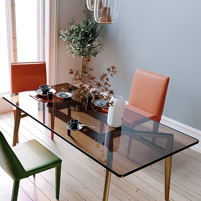 Mesa de comedor rectangular contemporánea mesa de vidrio templado transparente con 4 patas